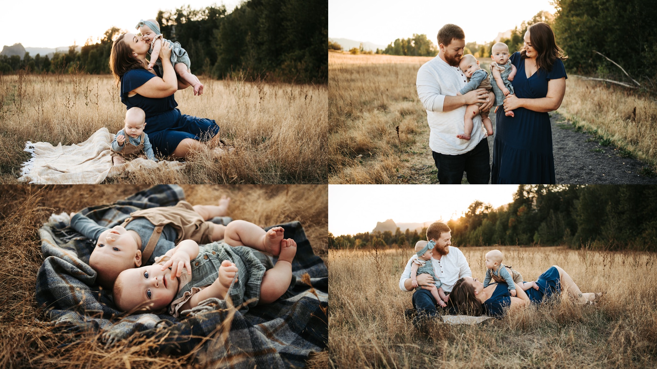 October photo session in the field with a family of 4 in a field